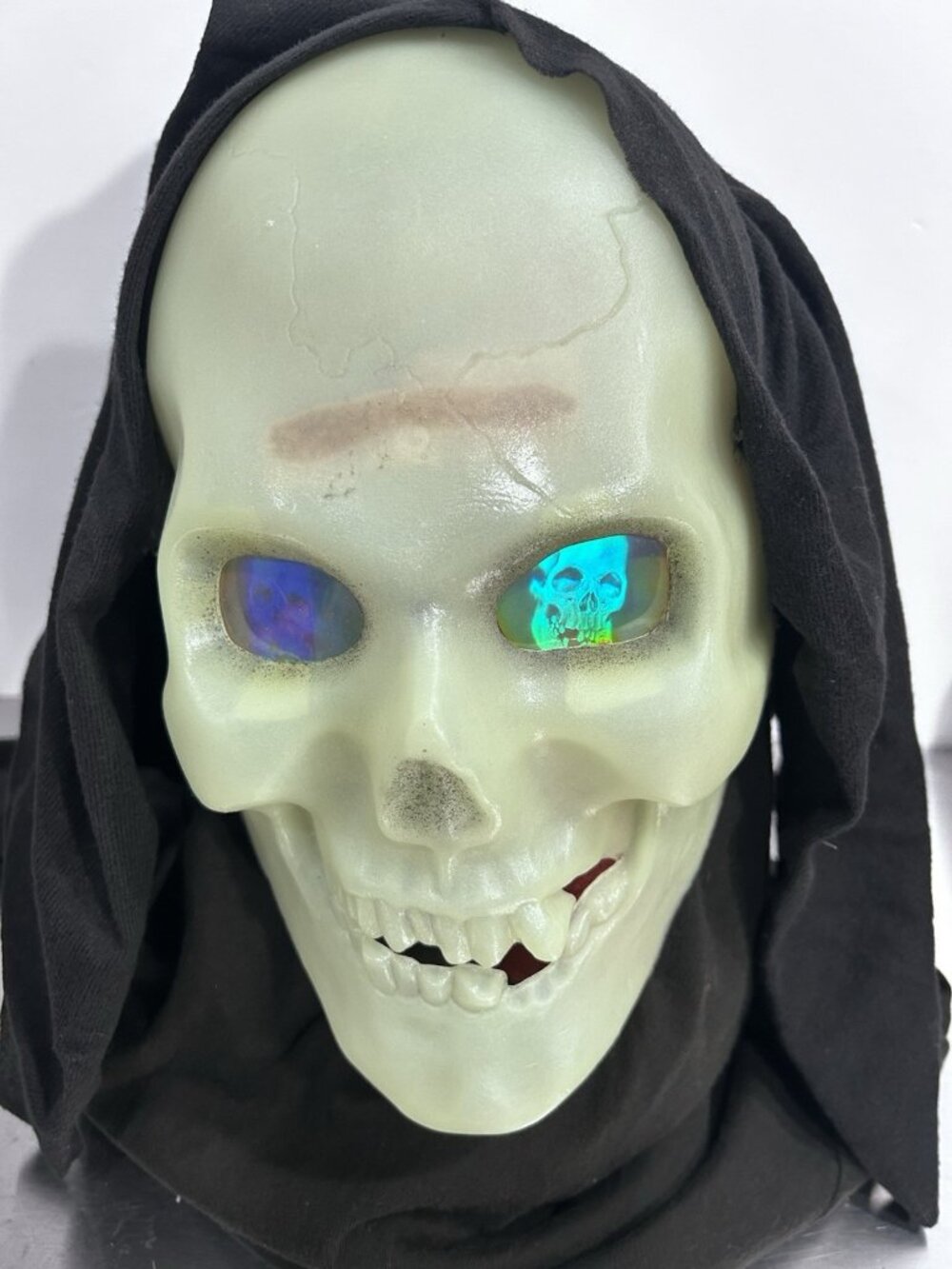 Vtg Halloween Skull Holographic Eyes Mask Grim Reaper Glow In Dark Shroud Adult